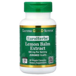 캘리포니아 골드 뉴트리션 California Gold Nutrition, EuroHerbs™, 레몬밤 추출물, EuroMed 품질, 500mg, 베지 캡슐 60정