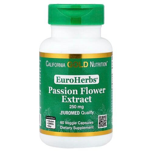 캘리포니아 골드 뉴트리션 California Gold Nutrition, EuroHerbs®, 시계꽃 추출물, Euromed 품질, 250mg, 베지 캡슐 60정