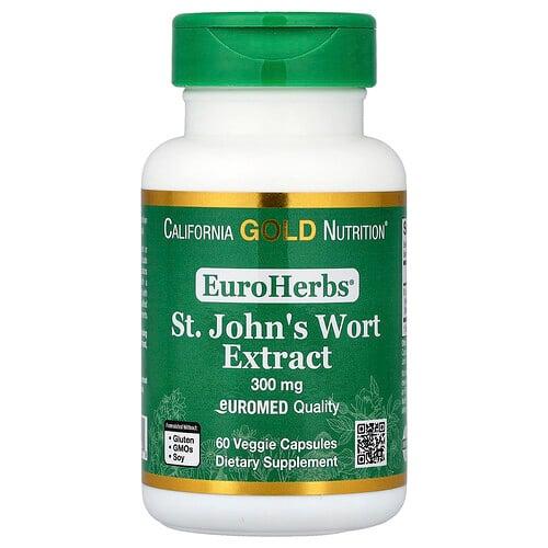 캘리포니아 골드 뉴트리션 California Gold Nutrition, EuroHerbs™, 세인트존스워트 추출물, EuroMed 품질, 300mg, 베지 캡슐 60정