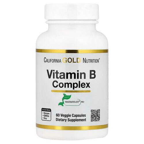 캘리포니아 골드 뉴트리션 California Gold Nutrition, 비타민B 복합체, 엽산, 비오틴, 판토텐산, 비타민B6 함유, 베지 캡슐 60정