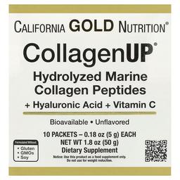 캘리포니아 골드 뉴트리션 California Gold Nutrition, CollagenUP®, 가수분해 해양 콜라겐 펩타이드, 히알루론산 및 비타민C 함유, 무맛, 10팩, 각 5g(0.18oz)