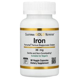 캘리포니아 골드 뉴트리션 California Gold Nutrition, Ferrochel® 철분(비스글리시네이트), 36mg, 베지 캡슐 90정