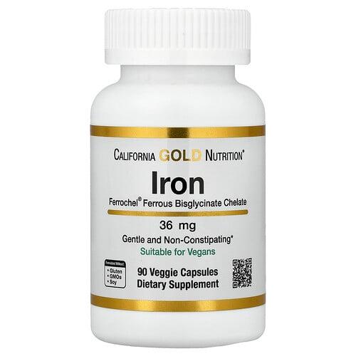 캘리포니아 골드 뉴트리션 California Gold Nutrition, Ferrochel® 철분(비스글리시네이트), 36mg, 베지 캡슐 90정
