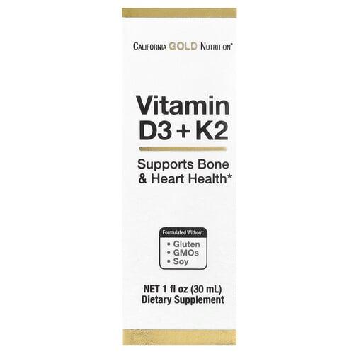 캘리포니아 골드 뉴트리션 California Gold Nutrition, 비타민D3 및 K2(MK4 형태), 25mcg(1,000IU), 30ml(1fl oz)