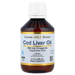 캘리포니아 골드 뉴트리션 California Gold Nutrition, 대구 간유, 오메가3 지방산, EPA, DHA, 비타민A, D 함유, 노르웨이산, 트리글리세리드 형태, 천연 레몬향, 200ml(6.7fl oz)