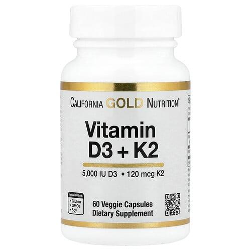 캘리포니아 골드 뉴트리션 California Gold Nutrition, 비타민D3 + K2(MK-7), 베지 캡슐 60정