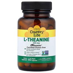 컨츄리 라이프 Country Life, L-테아닌, 200mg, 베지 캡슐 60정