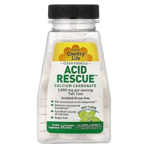 컨츄리 라이프 Country Life, Acid Rescue™, 탄산칼슘, 민트 맛, 츄어블 60정