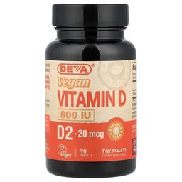 데바 Deva, 비건 비타민D2, 20mcg(800IU), 90정
