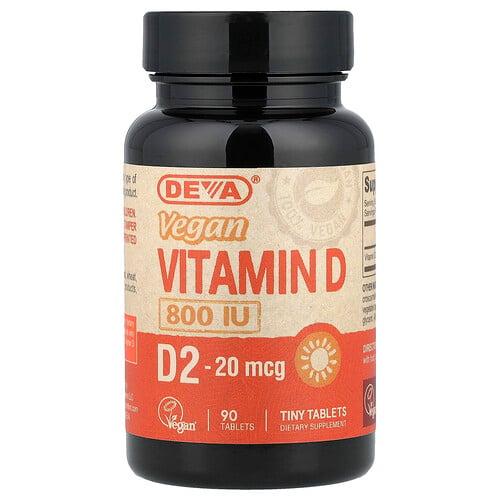 데바 Deva, 비건 비타민D2, 20mcg(800IU), 90정