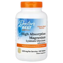 닥터스 베스트 Doctor's Best, 고흡수 마그네슘 리시네이트 글리시네이트, 킬레이트화, Albion® TRAACS®, 240정(1정당 100mg)