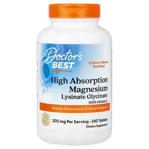닥터스 베스트 Doctor's Best, 고흡수 마그네슘 리시네이트 글리시네이트, 킬레이트화, Albion® TRAACS®, 240정(1정당 100mg)