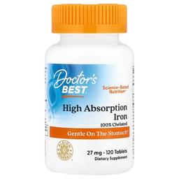 닥터스 베스트 Doctor's Best, 고흡수율 철분 보충제, Ferrochel 함유, 27mg, 120정