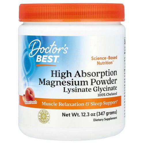 닥터스 베스트 Doctor's Best, 마그네슘 분말, 고흡수, 복숭아 맛, 347g(12.3oz) 상품 이미지