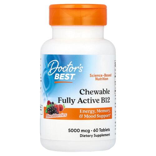 닥터스 베스트 Doctor's Best, 츄어블 풀 액티브 B12, 믹스 베리, 5,000mcg, 60정