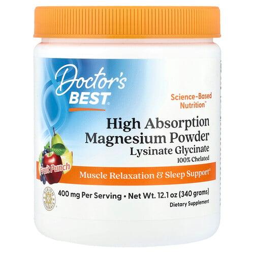 닥터스 베스트 Doctor's Best, 고흡수 마그네슘 분말, 과일 펀치, 340g(12.1oz) 상품 이미지