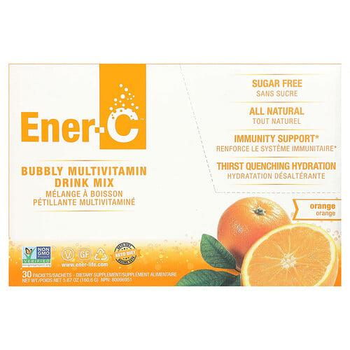이너 C Ener-C, 톡 쏘는 종합비타민 드링크 믹스, 설탕 무함유, 오렌지 맛, 1,000mg, 30팩, 각 5.35g(0.2oz)