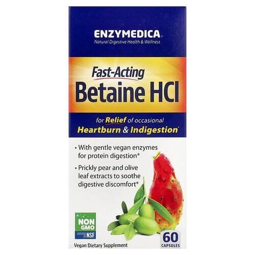 엔자이메디카 Enzymedica, 빠르게 작용하는 베타인 HCl, 캡슐 60정