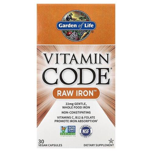 가든 오브 라이프 Garden of Life, Vitamin Code, RAW Iron, 베지 캡슐 30정 상품 이미지