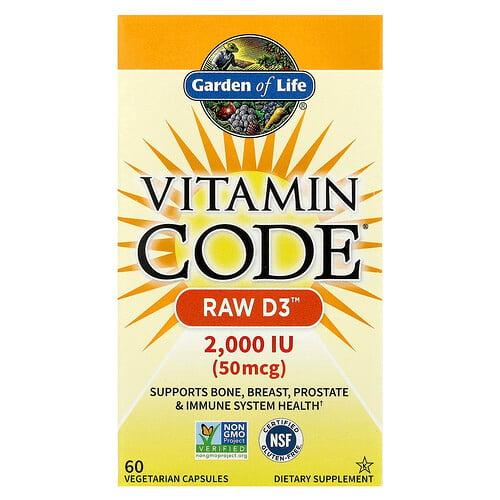 가든 오브 라이프 Garden of Life, Vitamin Code®, RAW D3™, 베지 캡슐 60정 상품 이미지