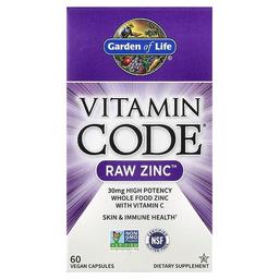 가든 오브 라이프 Garden of Life, Vitamin Code®, RAW Zinc™, 비타민C 함유, 비건 캡슐 60정