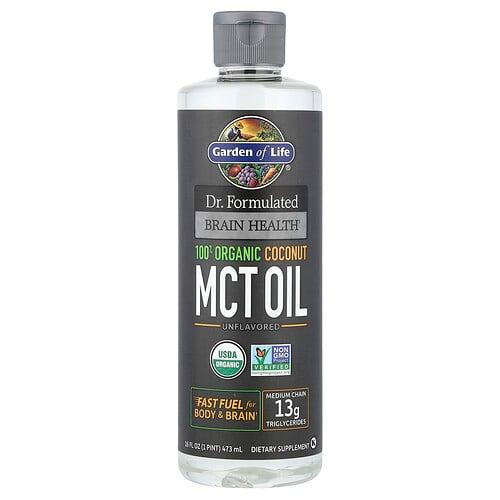 가든 오브 라이프 Garden of Life, 머콜라 박사는 Formulated 두뇌 건강, 100% 유기농 코코넛 MCT 오일, 무맛, 473ml(16fl oz)