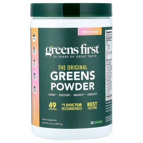 그린 퍼스트 Greens First, 녹색 채소 분말, 복숭아 망고 맛, 292.2g(10.3oz)
