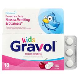 Gravol, 어린이, 멀미, 만 2세 이상 어린이, 체리, 15mg, 18정