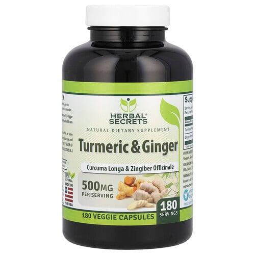 허벌 시크릿 Herbal Secrets, 강황 & 생강, 500mg, 베지 캡슐 180정