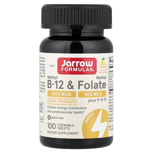 자로우 포뮬라 Jarrow Formulas, 비전 메틸B-12 & 메틸엽산, 레몬 맛, 츄어블 100정