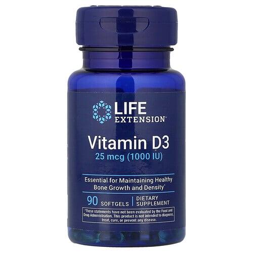 라이프 익스텐션 Life Extension, 비타민D3, 25mcg(1,000IU), 소프트젤 90정