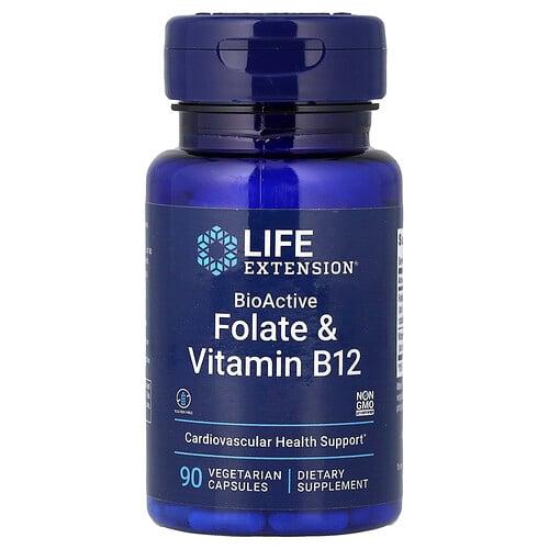 라이프 익스텐션 Life Extension, 생체활성 엽산 & 비타민B12, 베지 캡슐 90정