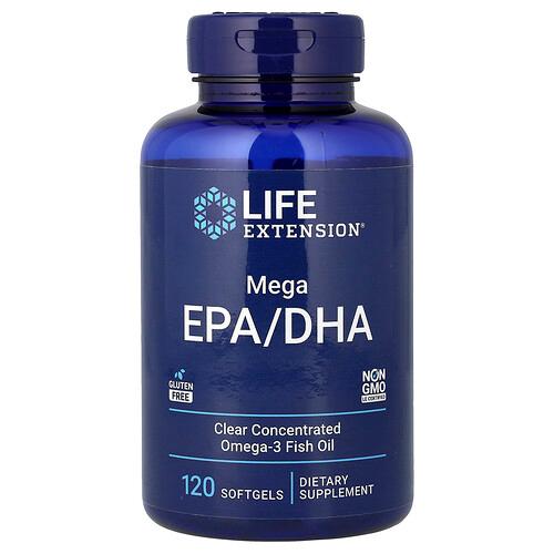 라이프 익스텐션 Life Extension, 메가 에이코사펜타엔산/DHA, 소프트젤 120정(소프트젤 1정당 1,000mg) 상품 이미지