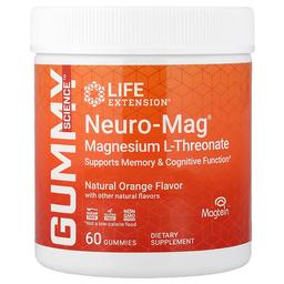 라이프 익스텐션 Life Extension, Neuro-Mag®, 마그네슘 L-트레온산, 천연 오렌지, 구미젤리 60개(구미젤리 1개당 36mg)