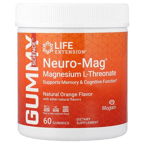 라이프 익스텐션 Life Extension, Neuro-Mag®, 마그네슘 L-트레온산, 천연 오렌지, 구미젤리 60개(구미젤리 1개당 36mg)