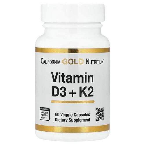 캘리포니아 골드 뉴트리션 California Gold Nutrition, 비타민D3 + K2, 베지 캡슐 60정