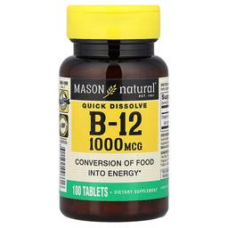 메이슨 내추럴 Mason Natural, 빠르게 용해, 비타민B-12, 1,000mcg, 100정