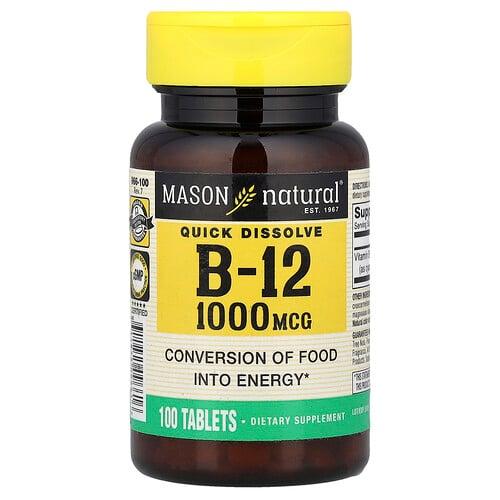 메이슨 내추럴 Mason Natural, 빠르게 용해, 비타민B-12, 1,000mcg, 100정