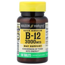메이슨 내추럴 Mason Natural, 빠른 용해, 비타민B12, 3,000mcg, 100정