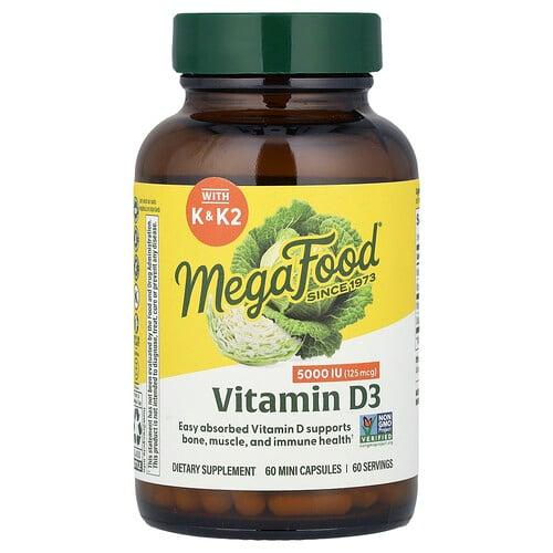 메가푸드 MegaFood, 비타민D3, 125mcg(5,000IU), 미니 캡슐 60정