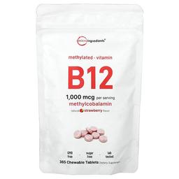 마이크로 인그리디언츠 Micro Ingredients, 비타민B12, 천연 딸기 맛, 1,000mcg, 츄어블 365정