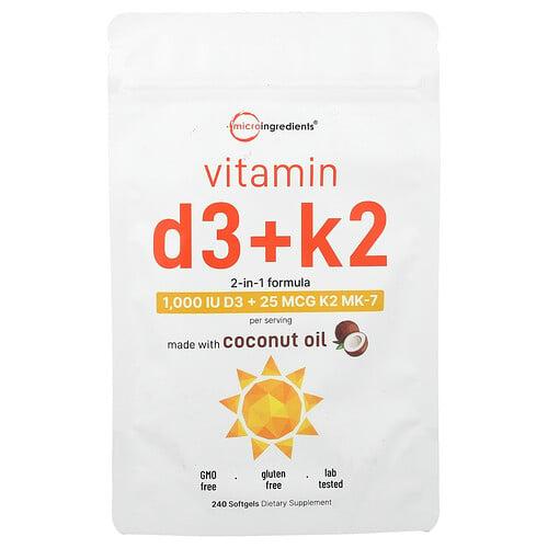 마이크로 인그리디언츠 Micro Ingredients, 비타민D3 + K2, 소프트젤 240정