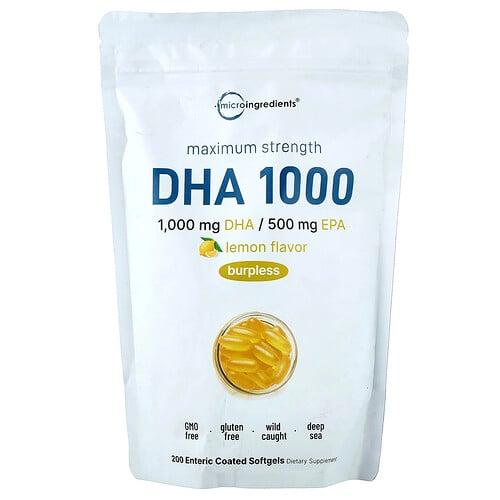 마이크로 인그리디언츠 Micro Ingredients, DHA 1000, 레몬, 장용성 소프트젤 200정