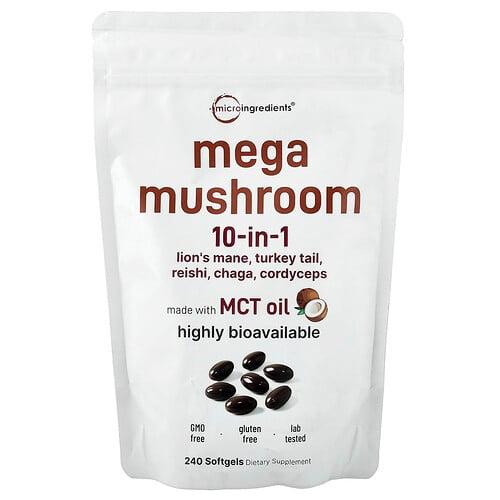 마이크로 인그리디언츠 Micro Ingredients, 메가 버섯, 10-in-1, 소프트젤 240정