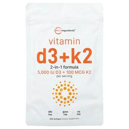 마이크로 인그리디언츠 Micro Ingredients, 비타민D3 + K2, 소프트젤 300정