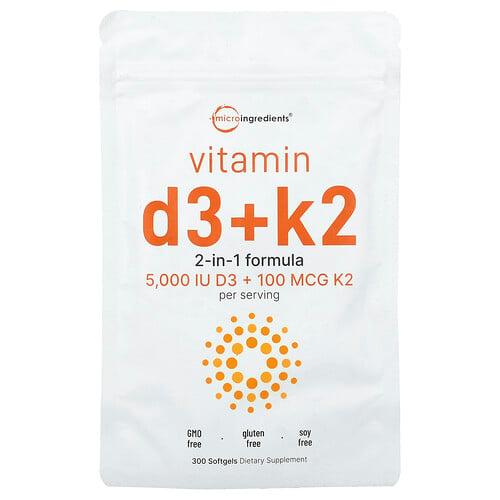 마이크로 인그리디언츠 Micro Ingredients, 비타민D3 + K2, 소프트젤 300정