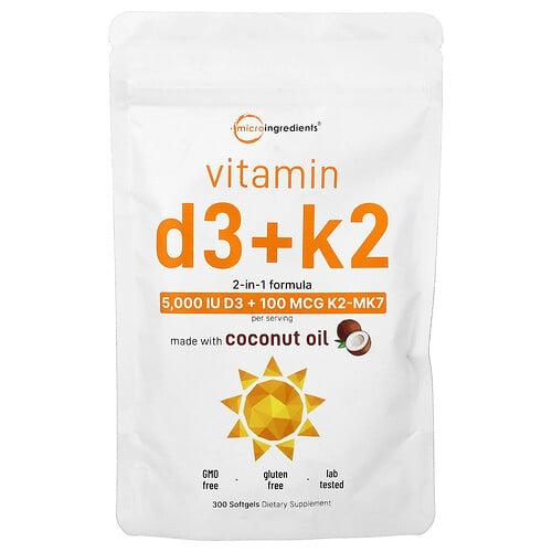 마이크로 인그리디언츠 Micro Ingredients, 비타민D3 + K2, 소프트젤 300정