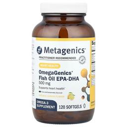 메타제닉스 Metagenics, OmegaGenics®, 피쉬 오일 EPA-DHA, 천연 레몬 맛, 500mg, 소프트젤 120정
