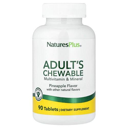 네이쳐스 플러스 NaturesPlus, 성인용 츄어블 종합비타민 및 미네랄, 파인애플, 90정