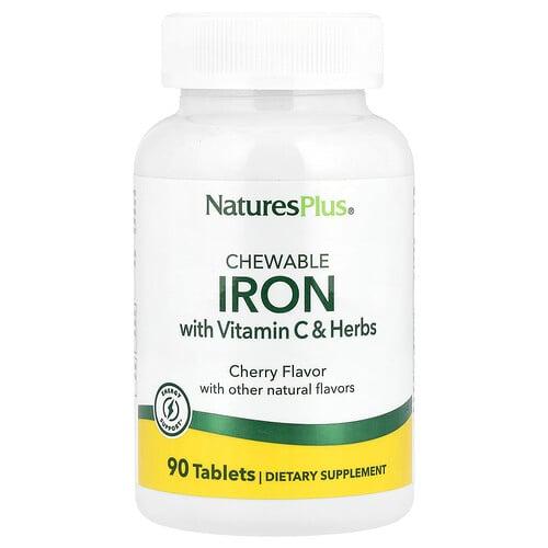 네이쳐스 플러스 NaturesPlus, 츄어블 철분, 비타민C 및 허브 함유, 체리 맛, 90정